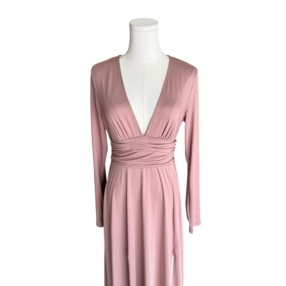 Baltic Born - Blush Pink V-Neck Maxi Dress Long Sleeve Slit Sz L - Picture 4 of 9